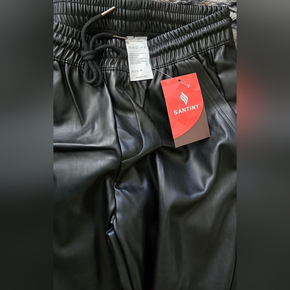 SANTINY Women's Faux Leather Pants #1169 - Picture 4 of 12